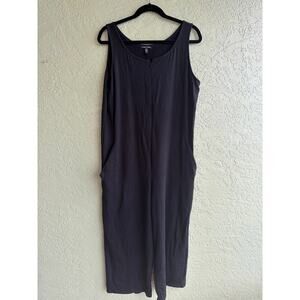Eileen Fisher Sleeveless Jumpsuit Black Womens L Tencel Stretch Scoop Zip Pocket